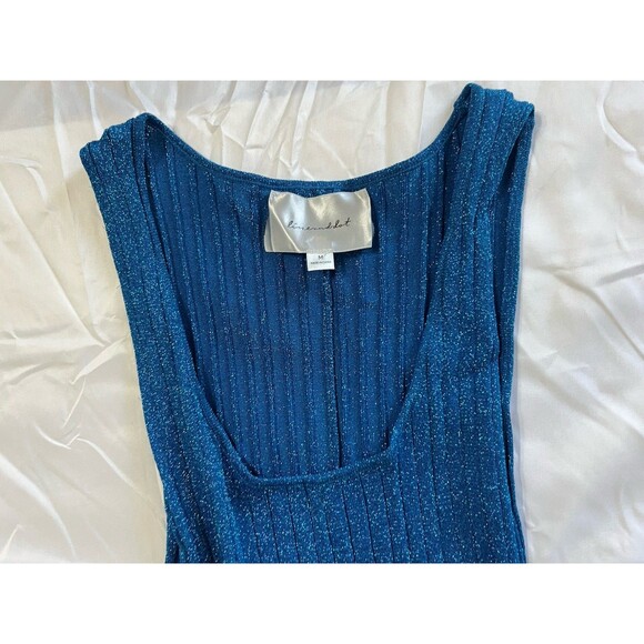 Line & Dot Metallic Midi Dress Women's Blue M - Picture 6 of 8